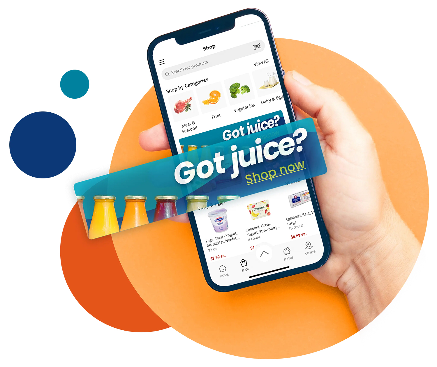 Ad for juice popping out of smartphone shopping experience